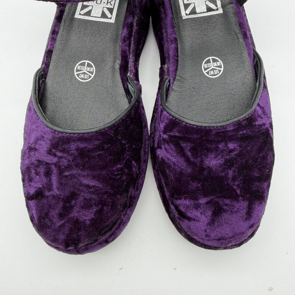 TUK Purple Velvet Wrapped Mary Jane Platform Shoes Women’s 7 Rockabilly Goth - Picture 6 of 11